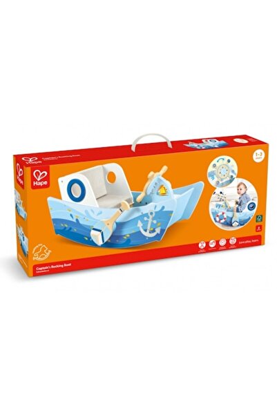Hape barcă din lemn, cu scaun tapițat, volan și cârlig, 79x31x39cm