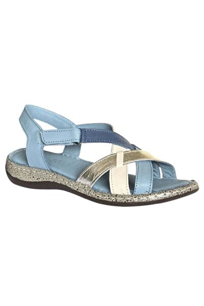 CEX 26Y NBL09 Sandale casual din piele naturală pentru femei, albastru denim