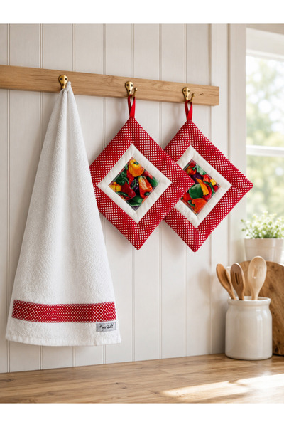 Ays Quilt Mutfak Havlusu ve Tutacak Seti – 3’lü Mutfak Takımı