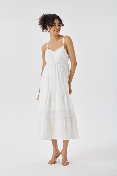 Işşıl 25099-Lace Collar Cotton Strap Maternity Clothing Dress