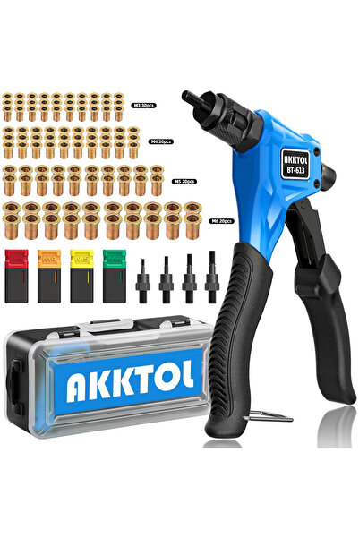 AKKTOL Cleste pentru piulite nituitoare AKKTOL, set complet pentru nituri fil...
