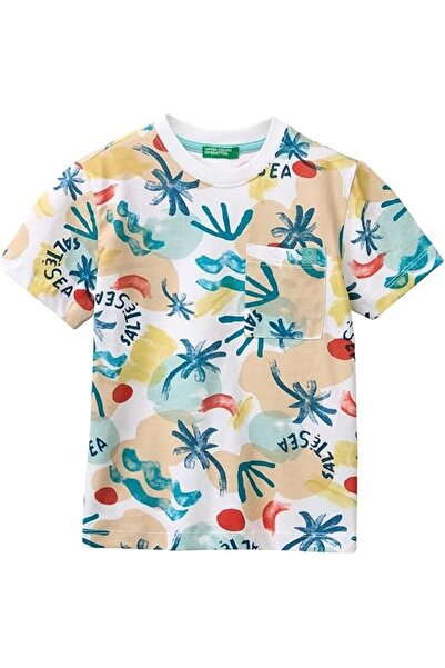 United Colors of Benetton Baby Boy Tropical Palm Tree Pattern Pocket Short Sl...