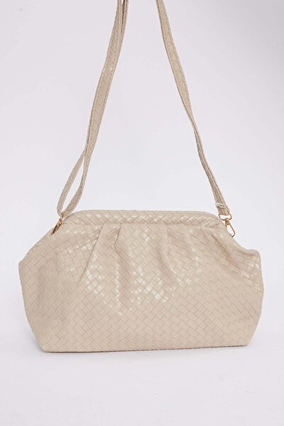 Tudors Women's Beige Evening Dress Hand and Shoulder Bag with Knitted Detail ...