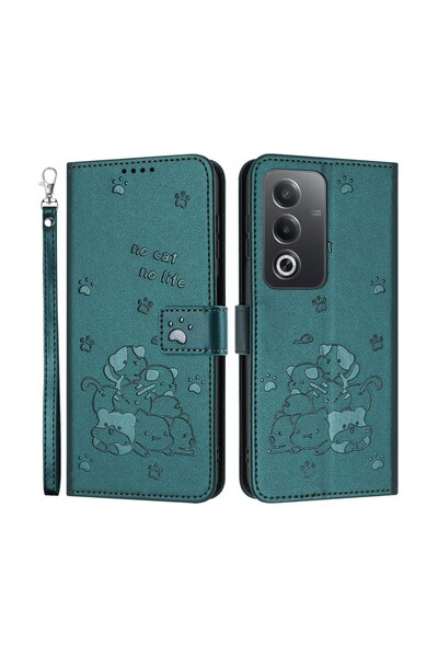 sscase No Cat No Life Θήκη Πορτοφόλι Blackish Green (Oppo A80 5G)