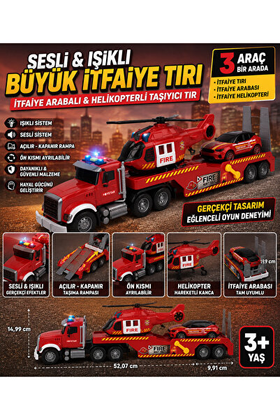 TRUST STORE Sesli ve Işıklı Mega İtfaiye Tırı Oyun Seti Helikopterli & Arabal...