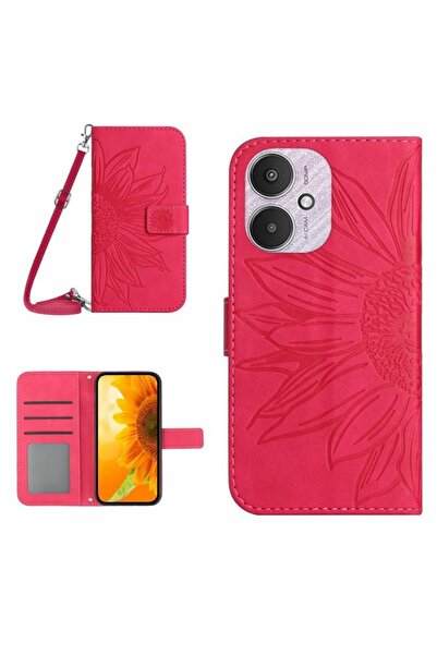 sscase Sun Flower Θήκη Πορτοφόλι με Λουράκι Rose Red (Xiaomi Redmi 13C/Poco C65)