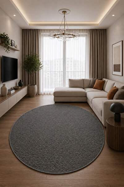 TCH Home Living Lys Bukle Yuvarlak Daire Antrasit Modern Yumuşak Jüt Taban Do...