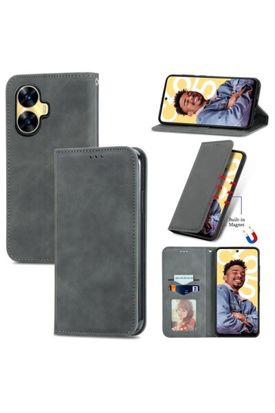 sscase Retro Magnetic Leather Θήκη Πορτοφόλι Grey (Realme C55)