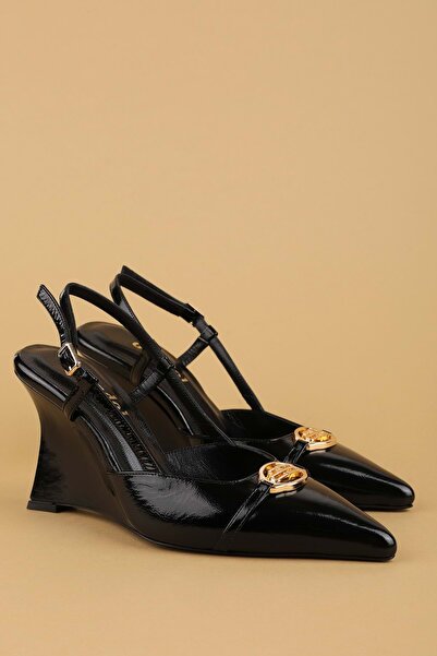 Gondol Genuine Leather Wedge Heeled Evening Dress Shoes Brgl.6154 Black Paten...
