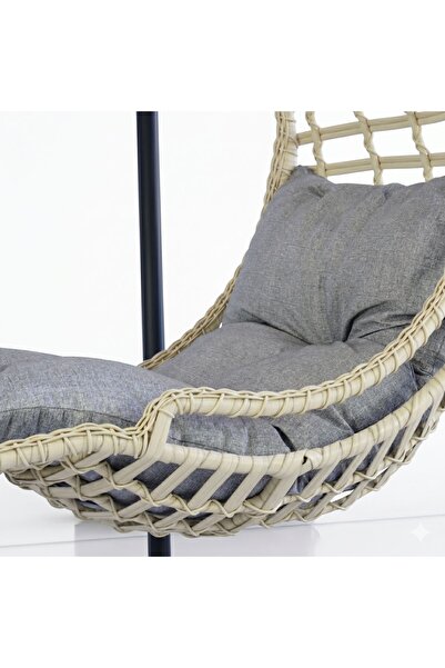 KalyonHome Gardeniza Relax Rattan Tek Kişilik Bahçe Salıncağı Ayak Uzatmalı Balkon Teras Krem