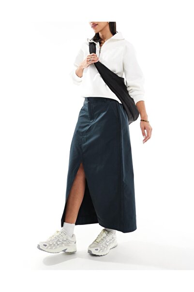 Nike Sportswear Collection Twill Ribbed Fabric Slit Long Yüksek Belli Siyah K...