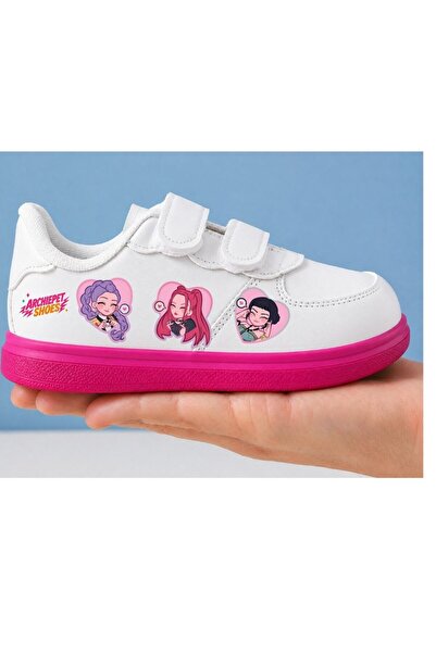 archiepet Pink Sole Triple Girls and Logo Printed Girls' Sports Shoes Sneaker