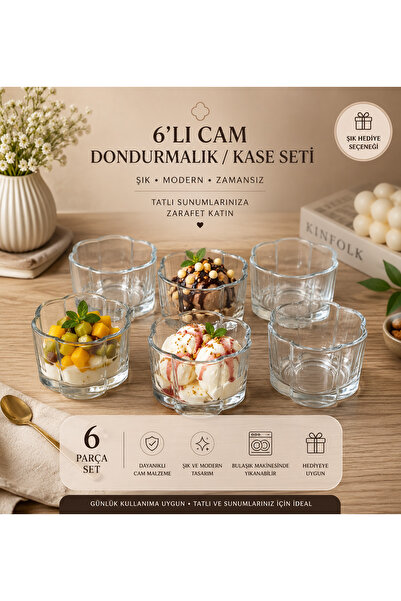 SUDELA Çiçek Form Cam Dondurmalık Kase | Tatlı, Meyve ve Sunum Kasesi