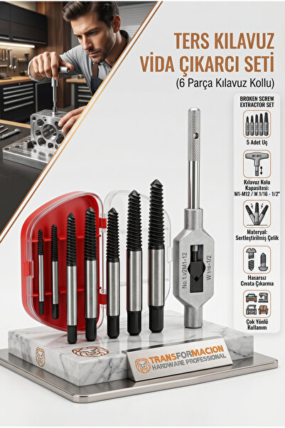 Transformacion Ters Kılavuz Seti (6 Parça) Kırık ve Yalama Vida Çıkarıcı Kolu...
