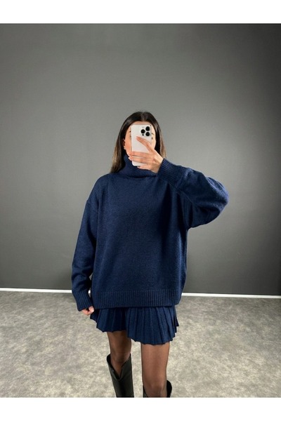 POİNE Turtleneck Sweater-Skirt Basic Top-Down Knitwear Set