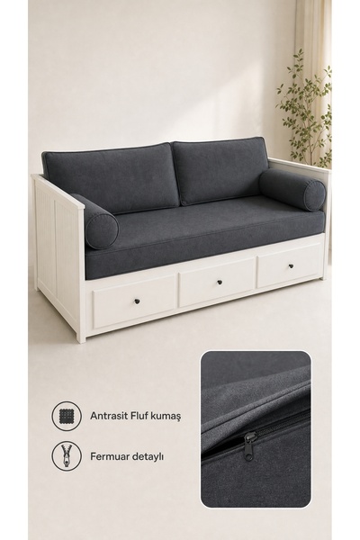 Evimstil Hemnes Uyumlu Divan Kılıf Seti 80x200x24 cm 2 Sırt Minderli 2 Sosis ...