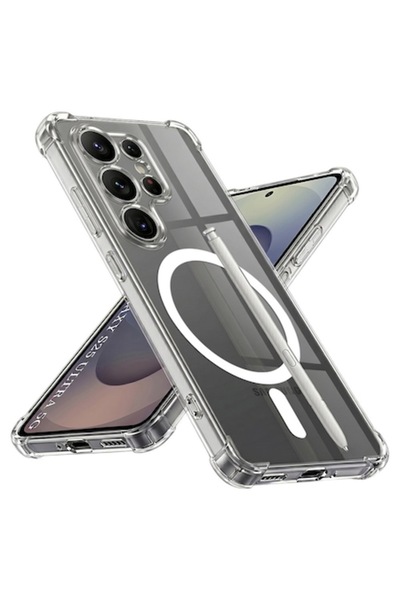 DAMUR Прозрачен MagSafe калъф за Samsung Galaxy S25 Ultra, Уголемени защитни ...