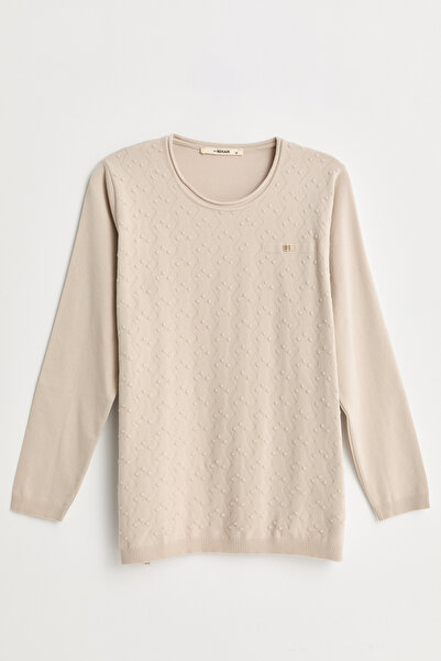 Nihan Plus Size Viscose Sweater with Accessory Detail - Stone