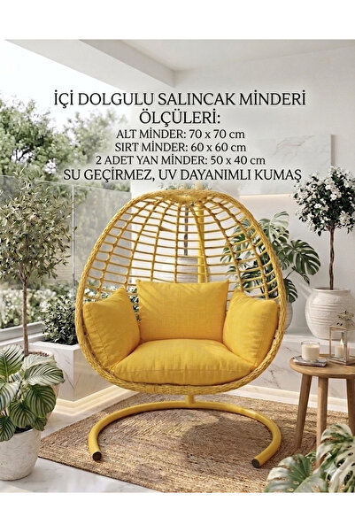 MADAMİNCİ TEK KİŞİLİK SALINCAK MİNDERİ İÇİ DOLGULU SU GEÇİRMEZ OUTDOOR KUMAŞ ...