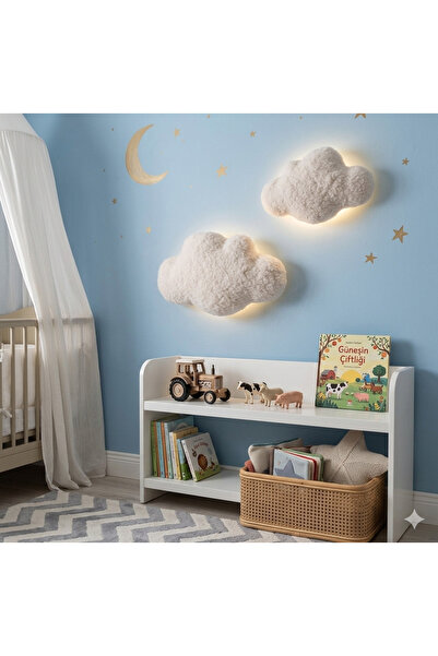UmayBabyDekor 2 adet pofuduk Bulut Gece lambası Bebek Çocuk Odası Çiftçi Duva...