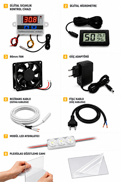 GARANTİ KULUCKA 8 li kuluçka Seti, termostat, fan, adaptör, nemölçer- Higrome...