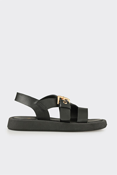 Elle Shoes Siyah Deri Kadın Sandalet