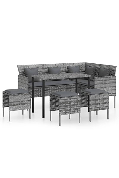 vidaxl L-shaped garden sofa set with cushions 5 pieces grey polyrattan