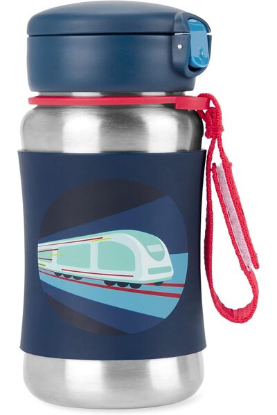 Skip Hop Spark Style Stainless Steel Water Bottle with Straw, Train Design fo...