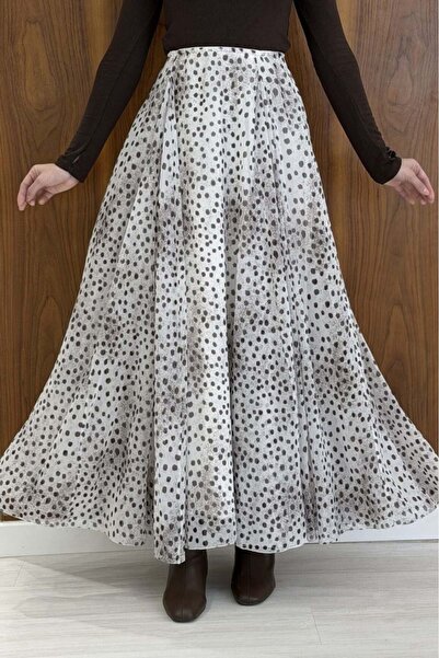Faya Boutique Bambi Desenli Ekru Şifon Etek