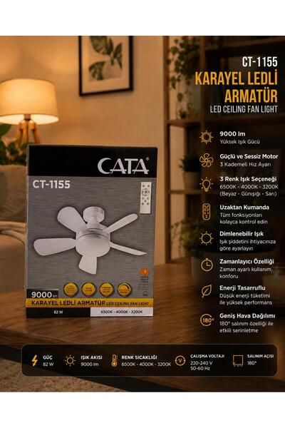Cata aydınlatma Karayel Fan Led 82w Kumandalı dimmerli Işıklı Vantilatör Ct-1...