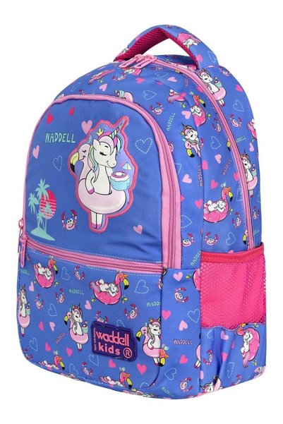 Waddell Geantă pentru școala primară cu model unicorn liliac licențiat, cutie de prânz și suport pentru creioane