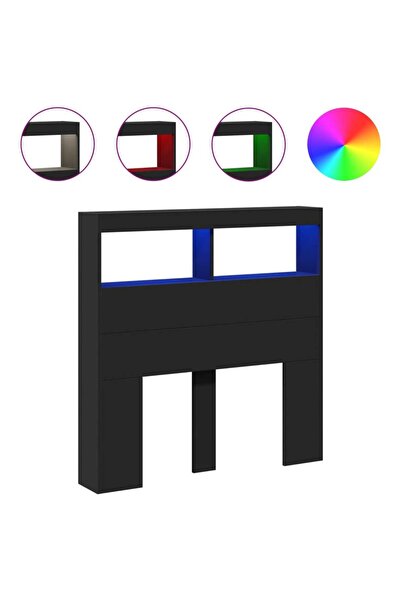 vidaxl Headboard with cabinet and LED, black, 100x17x102 cm
