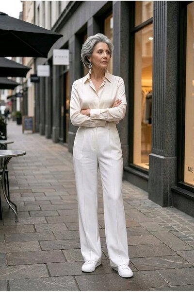 hies Quality Stretch Fabric, Original Stitching Button Closure High Waist Whi...