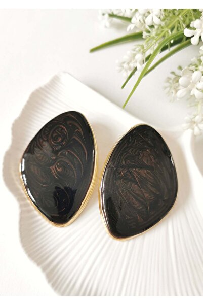 Halley Concept Brown Nova Mine Plated Geometric Steel Earrings 4.5X6.5 cm