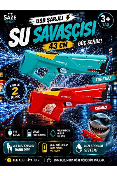 SAZE USB Şarjlı Otomatik Su Atıcı Oyuncak – 43 CM Uzun Menzilli Su Eğlence Se...