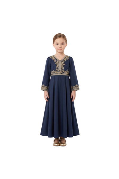 ddaniela D'Daniela - Royal Kaftan with Gold Embroidery- Navy Blue - 8Y to 12Y