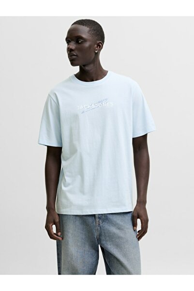 Jack & Jones تي شيرت رجالي باللون الأزرق من Jcoeterna Front Print Tee Ss Crew...