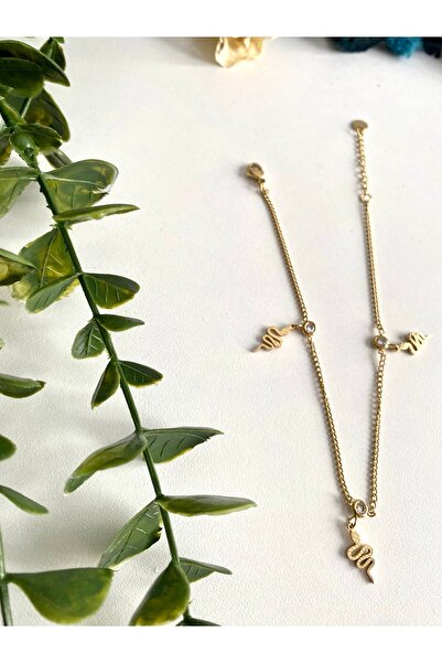 milayk Gold Steel Anklet with Snake Figure