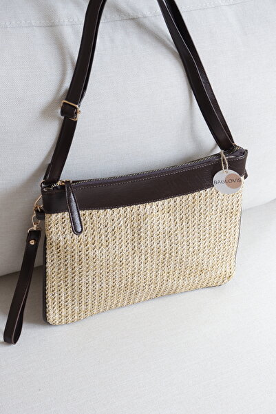 BAGLOVİS Women's Straw Detailed Shoulder Bag Handbag and Clutch Bag En33 Size24