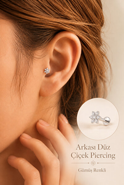 Sacce Scarves&Accessories Zirkon Taşlı Çiçek Piercing 316L Çelik Barlı Arkası...