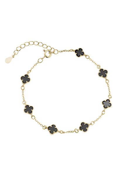 PrimaDonna Brățară Clover cu Pietre Negre din Argint 925 Placată cu Aur 14K