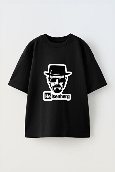 Anetos Tricou oversize negru din bumbac cu imprimeu frontal Heisenberg Breaki...
