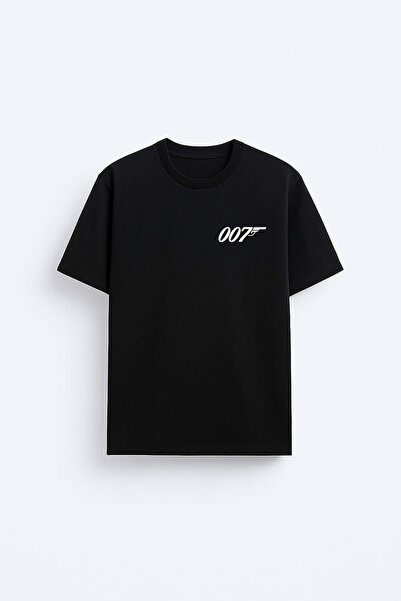cesita Tricou negru cu imprimeu 007, cu guler tip bicicletă