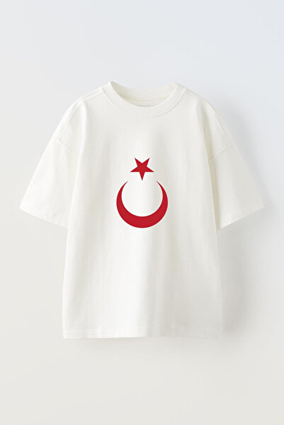 Anetos Tricou oversize alb din bumbac cu imprimeu frontal Moon Star Design
