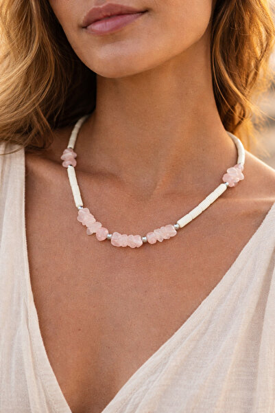 magıcgrange Pink Quartz Natural Stone Necklace – Women's Minimal Boho Jewelry...