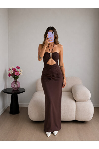 Ekim Store Rochie fără bretele, cu decolteu tip halter și șliț, cu accesorii