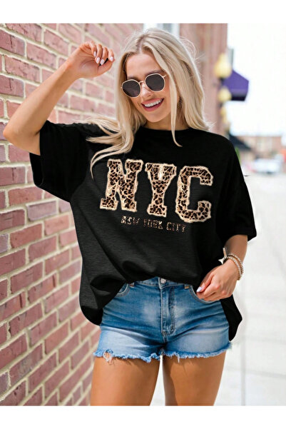Oceanwear Nyc Camouflage Patterned Printed Crew Neck Short Sleeve Women's Bla...