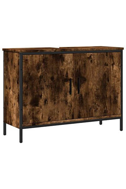 vidaxl Dulap chiuvetă baie, stejar fumuriu, 80x30x60 cm lemn prelucrat