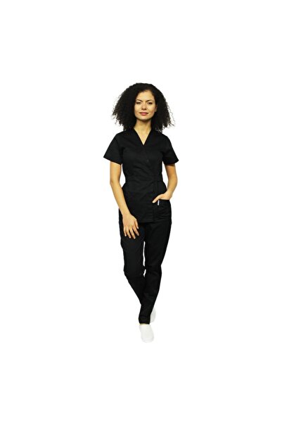 RUNI Black medical suit, with kimono-type blouse and Stretchy trousers