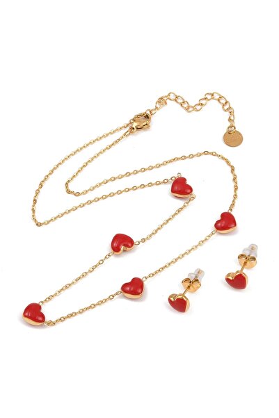 OEM Set colier și cercei cu inimi, placat cu aur 18K